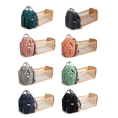 Large Capacity Diaper Backpack with Folding Crib Travel Organizer