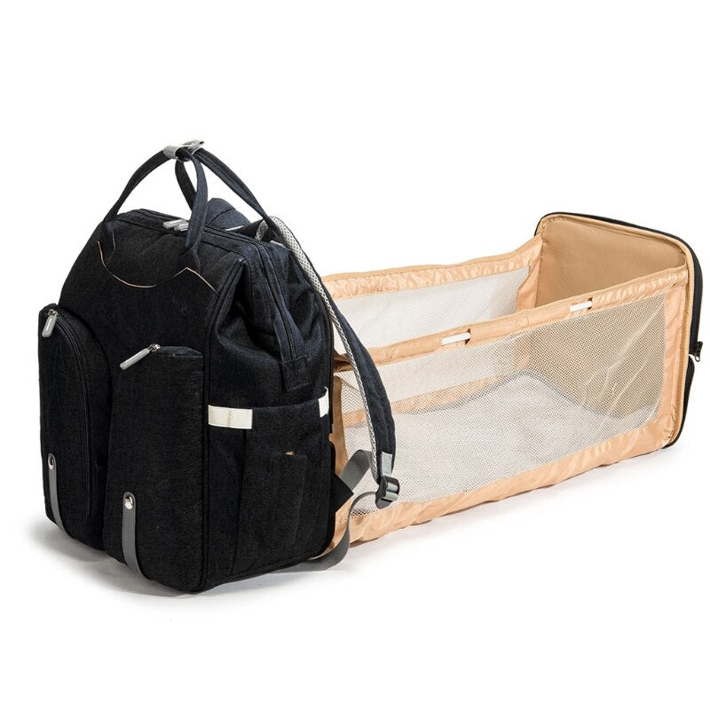 Large Capacity Diaper Backpack with Folding Crib Travel Organizer
