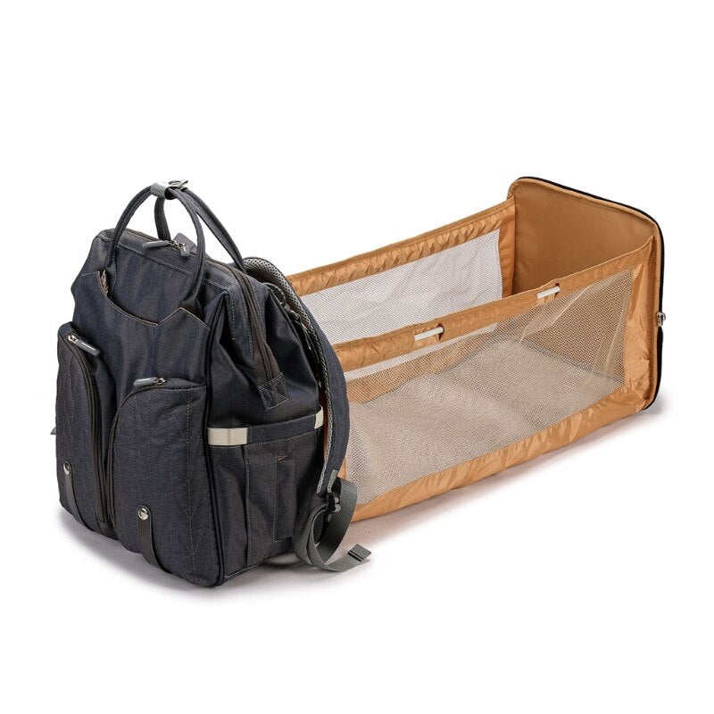 Large Capacity Diaper Backpack with Folding Crib Travel Organizer