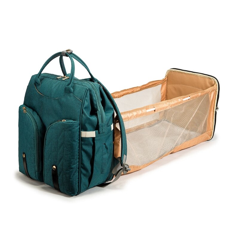 Large Capacity Diaper Backpack with Folding Crib Travel Organizer
