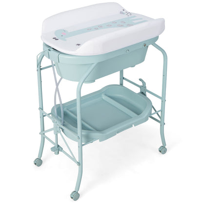 Folding Baby Changing Table with Bathtub and 4 Universal Wheels