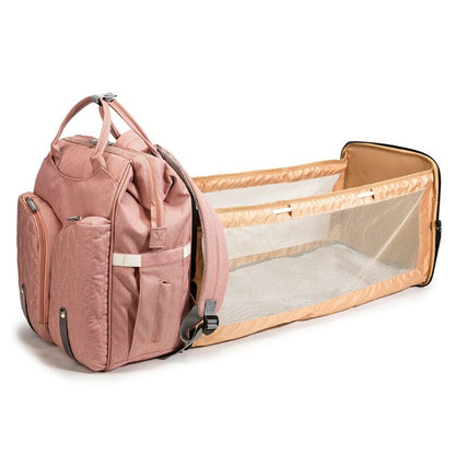 Large Capacity Diaper Backpack with Folding Crib Travel Organizer