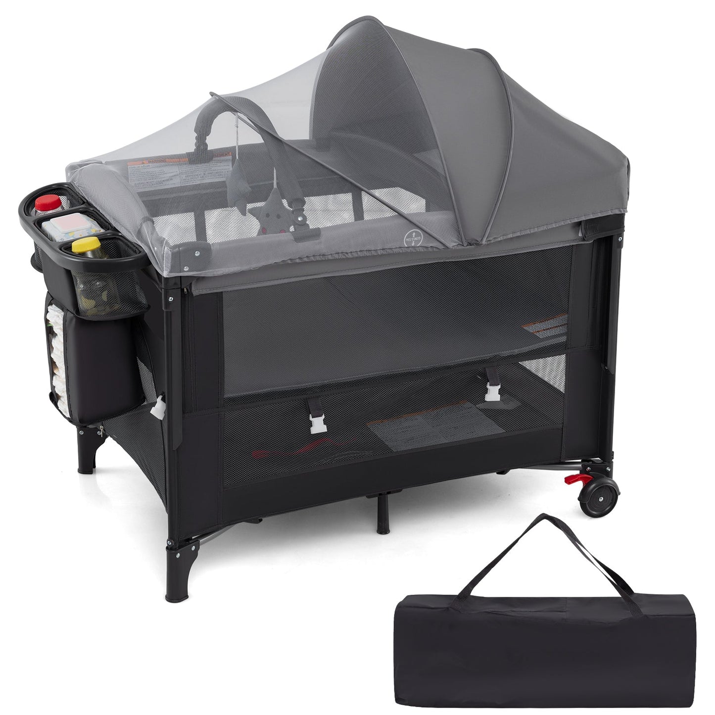 Foldable Baby Bassinet with Adjustable Heights Changing Table Mattress