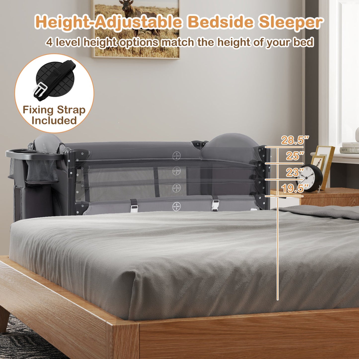 Foldable Baby Bassinet with Adjustable Heights Changing Table Mattress