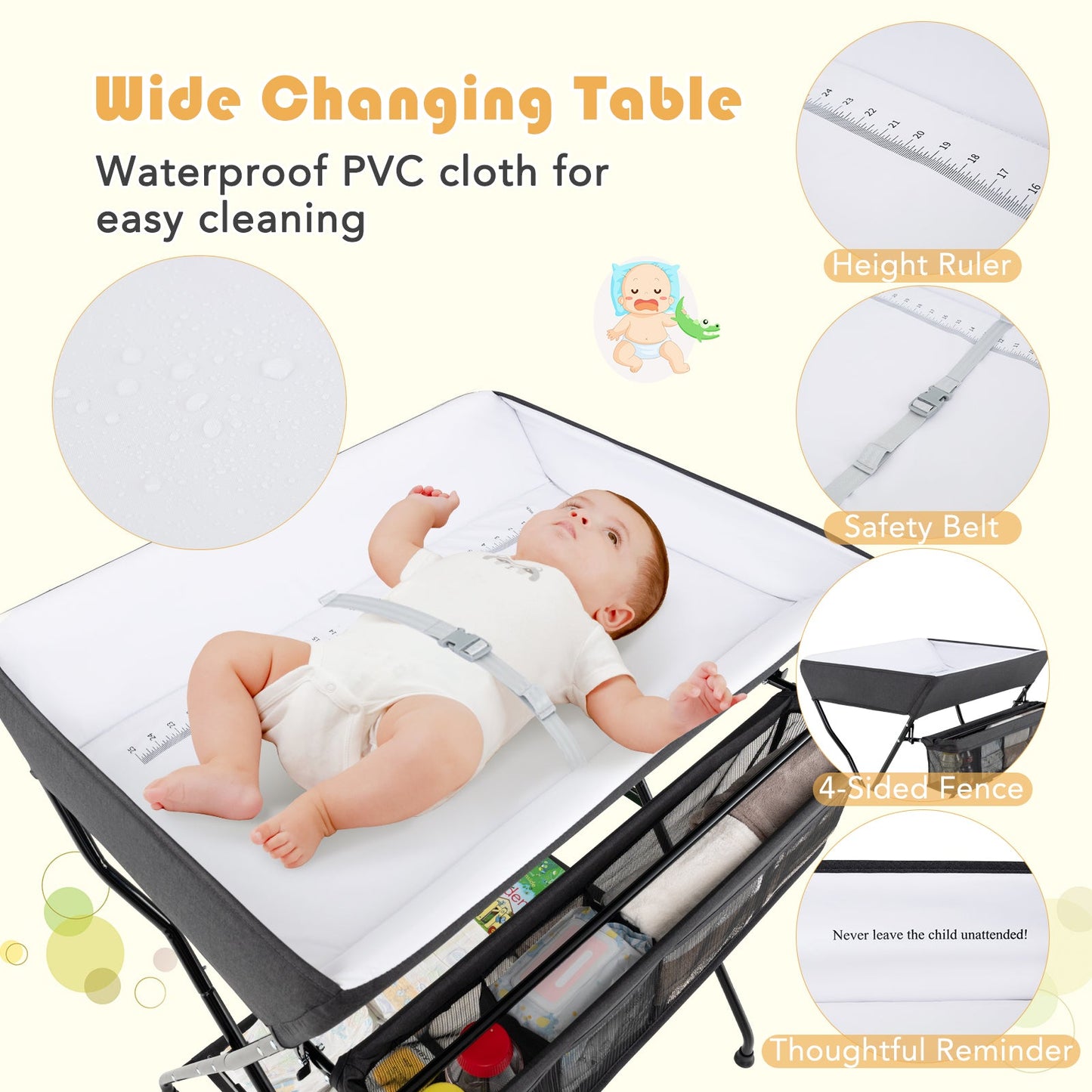 Baby Storage Folding Diaper Changing Table-Black