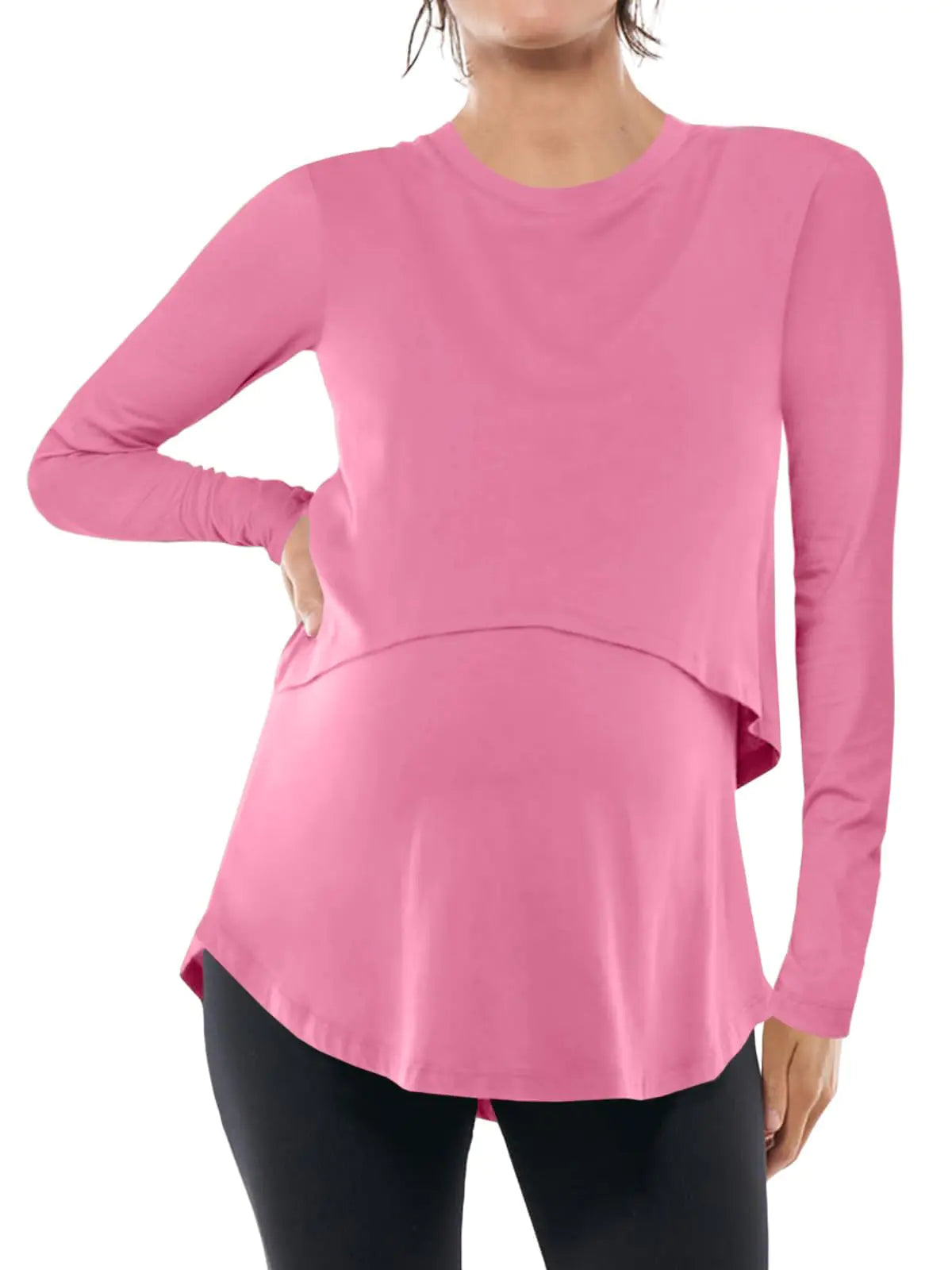 Women's Long Sleeve Maternity Nursing Top Double Layer Breastfeeding Shirt